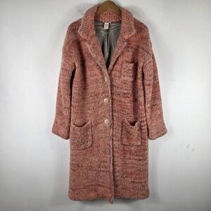 Sundance Wool Alpaca Boucle Fuzzy Textured Button Up Midi Trench Coat